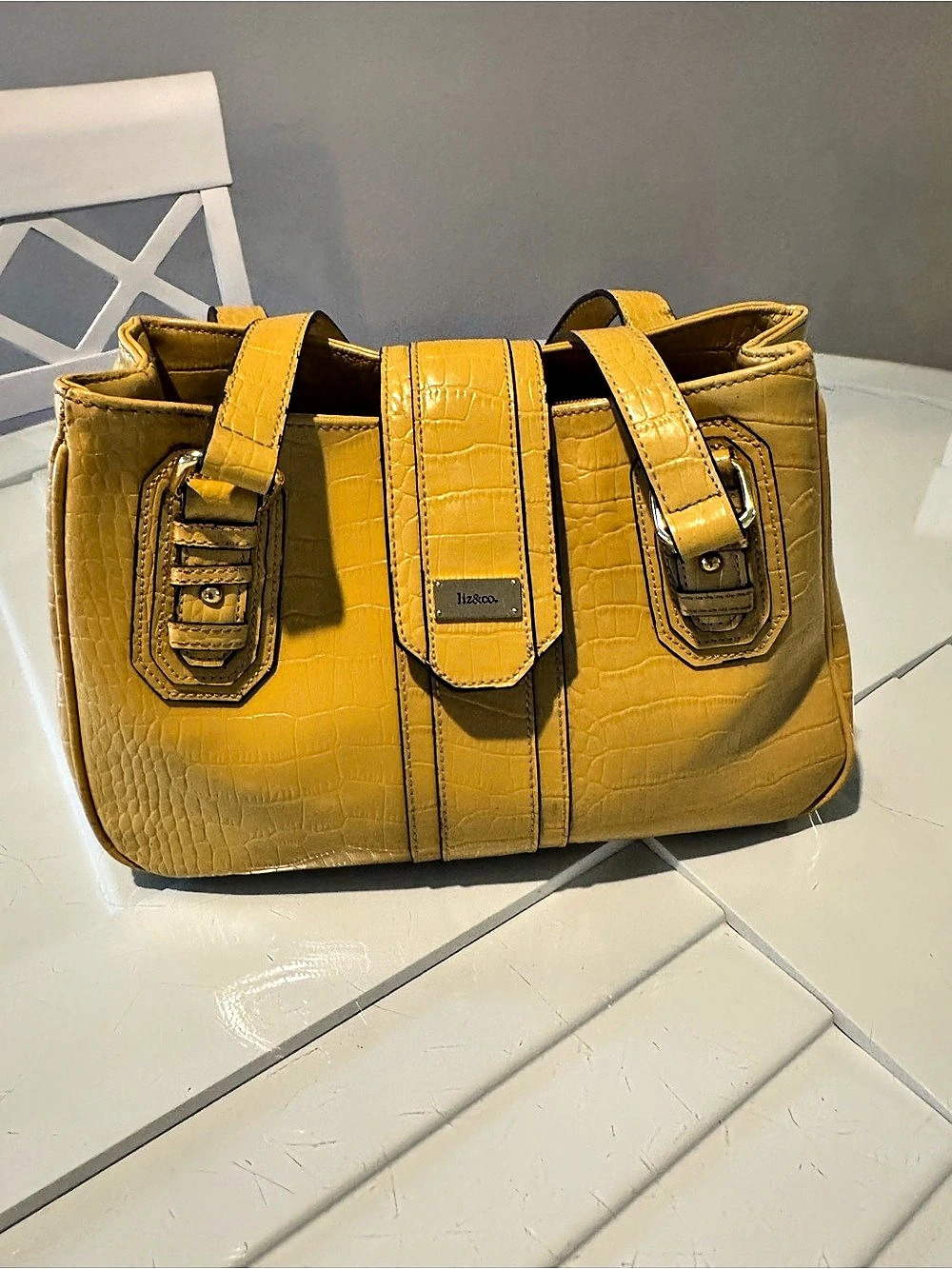 liz&co. Crocodile-Embossed Tote in Yellow
